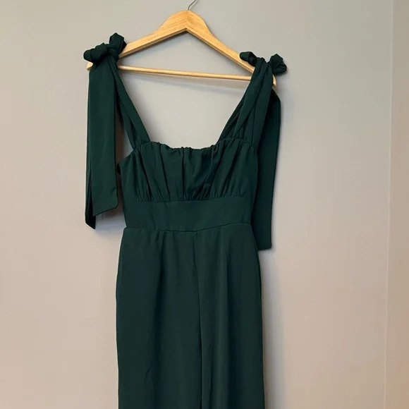Audrey Parks Francesca’s Tie-Shoulder Forest Green Wide-Leg Jumpsuit Women - Picture 3 of 9